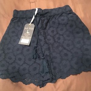 JACK WILLS NAVY EYELET TASSEL SHORTS S/2